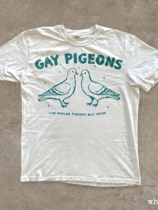 Tops - Gay Pigeons T-shirt, Funny LGBTQ Pride Tee, Queer Graphic Tee